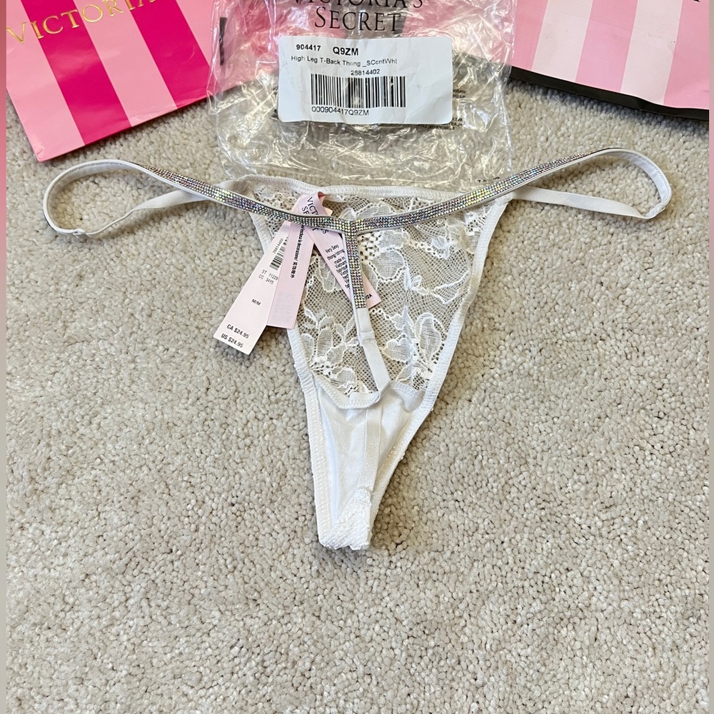 NWT Victoria’s Secret Very Sexy White Lace shine strap thong panties VS Medium M